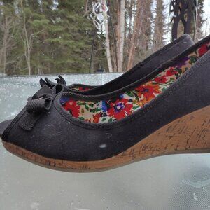 GOTH WEDDING BOHO DEXFLEX COMFORT JENNA BLACK PLATFORM WEDGE SZ 8.5